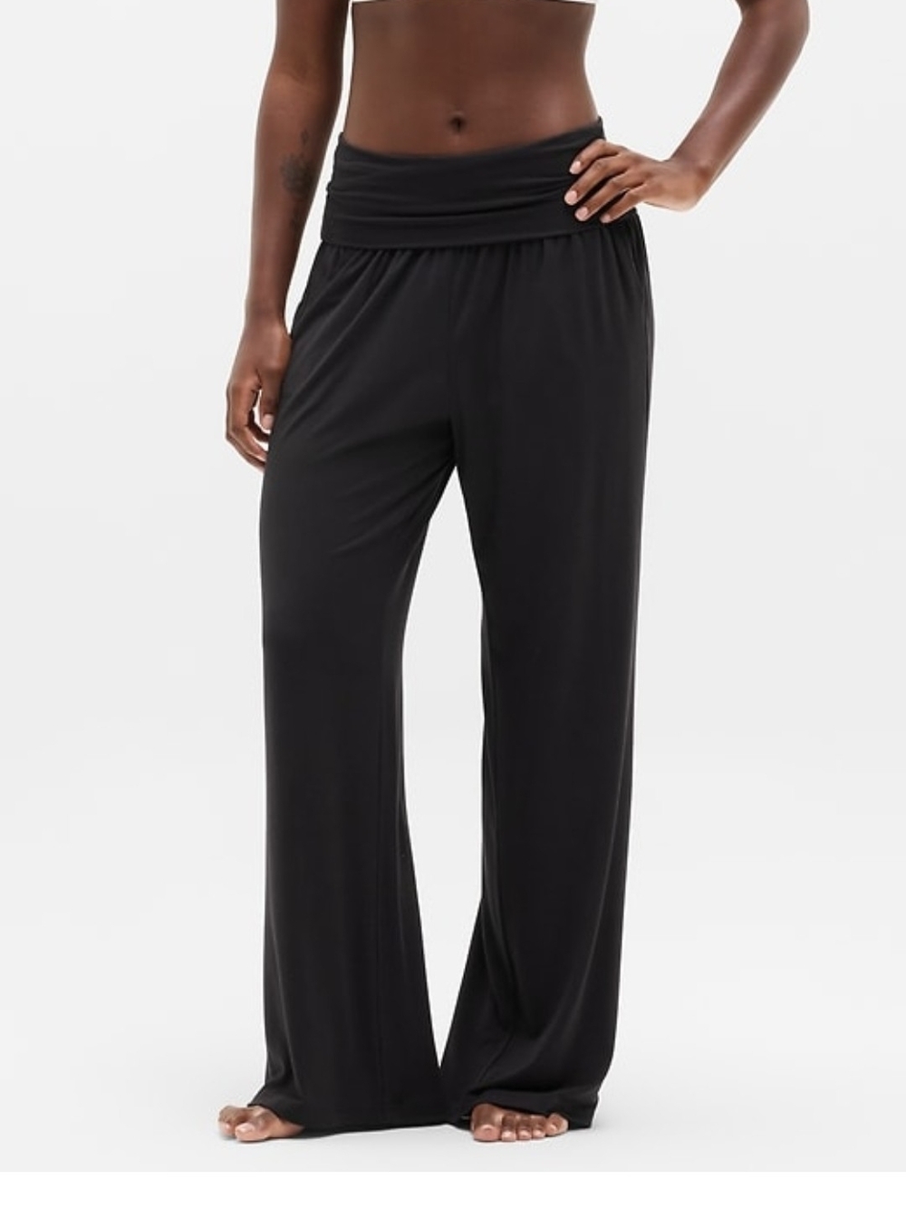 Athleta Black Wide-Leg Fold-Over Drape Waist Pants. NWT. Large